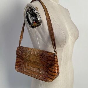BRAHMIN TOASTED ALMOND Brown CROC EMBOSSED LEATHER Shoulder Crossbody Bag Lux